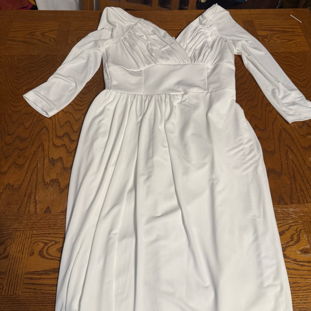 Vixen By Micheline Pitt Starlet Wiggle Midi Dress  Ivory Sz L NWT Old Hollywood - Picture 4 of 16